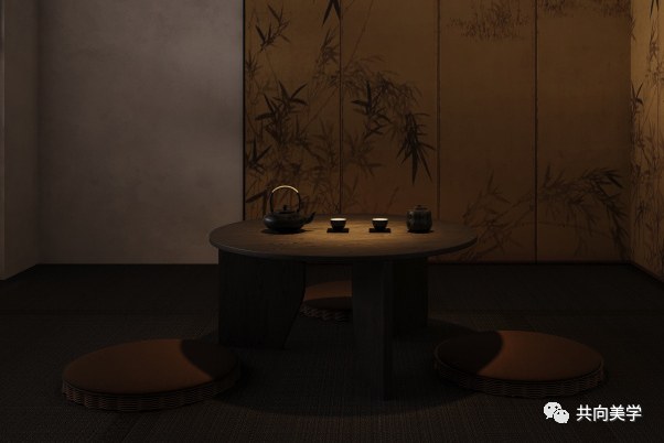 老茶舍茶桌与屏风
